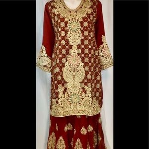 New 3-pcs Pakistani  bridal crinkle Georgette Lengha suit bust 38” women